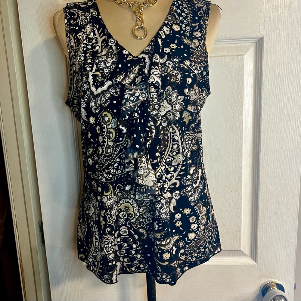 Brittany Black Vintage Y2K Boho Paisley Sequin Ruffle Blouse Size Large - Picture 5 of 8